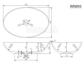 Sapho THIN oválne umývadlo 600x400x145mm, na dosku, matná biela