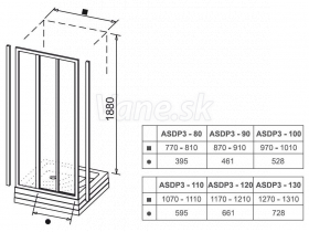 Ravak ASDP3-110 Sprchové dvere posuvné trojdielne 110x198 cm, black, pearl + vešiak